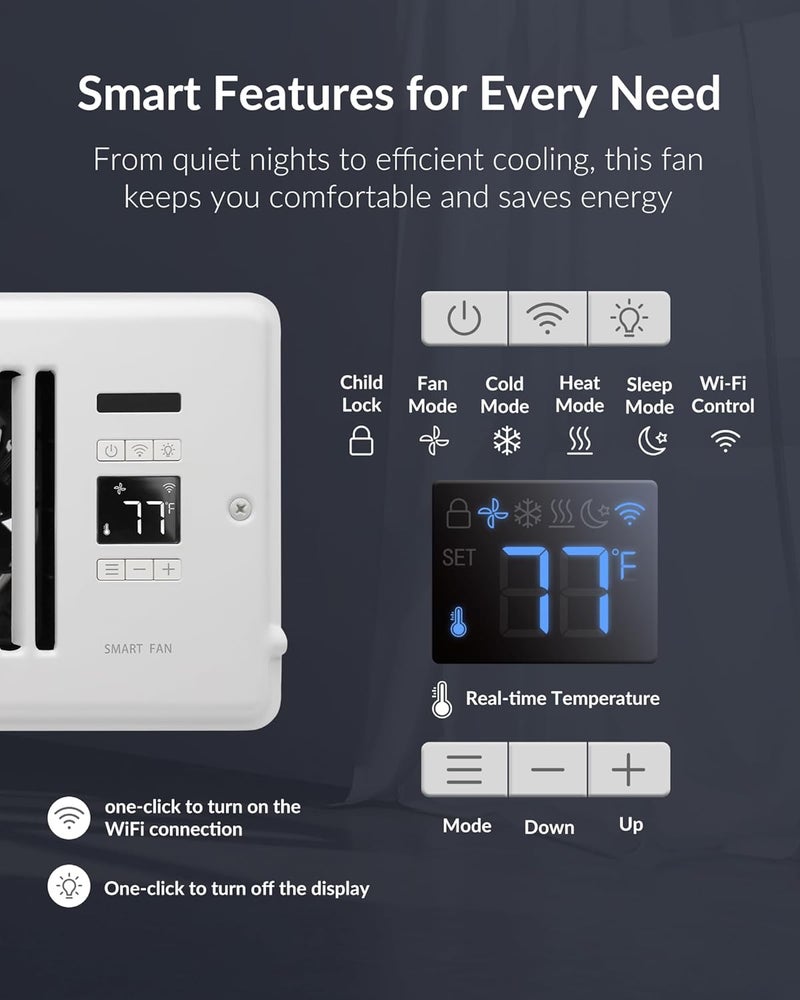 Howeall Super Quiet Register Booster Fan for 4" x 12" Register Holes, Smart Vent with Dual Intelligent Thermostat and WIFI App Control, Heating Cooling AC Vent Fan (White) - Image 5